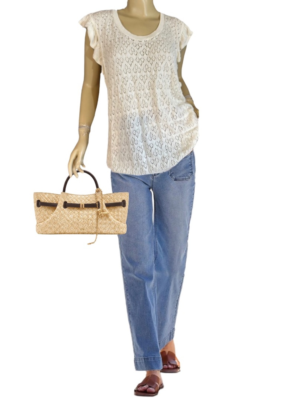 MAEVE CREAM POINTELLE KNIT COTTON SWEATER TANK WITH T-BACK (3X)